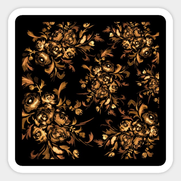 Golden Roses on Black Pattern Sticker by ZeichenbloQ